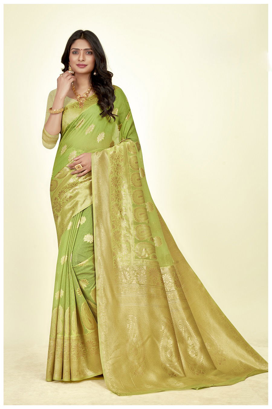 Pr 12275 Linen Silk Jacquard Weaving Saree Collection
